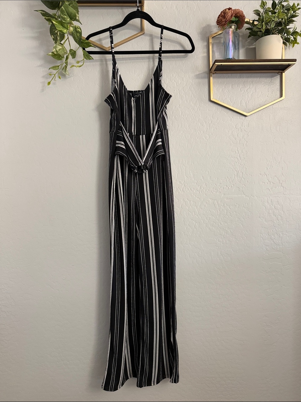 Love Black and White Vertical-Stripe Sleeveless Jumpsuit